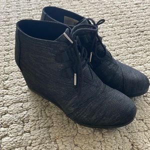 Toms Booties Wedges Glitter Gray Sparkly 9.5